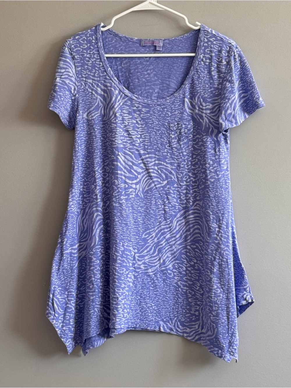 Fresh Produce Purple Animal Print Handkerchief Hem Cotton Tunic Top M - Picture 1 of 7